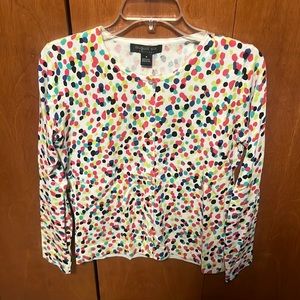 Fun multi colored dot august silk button up cardigan.